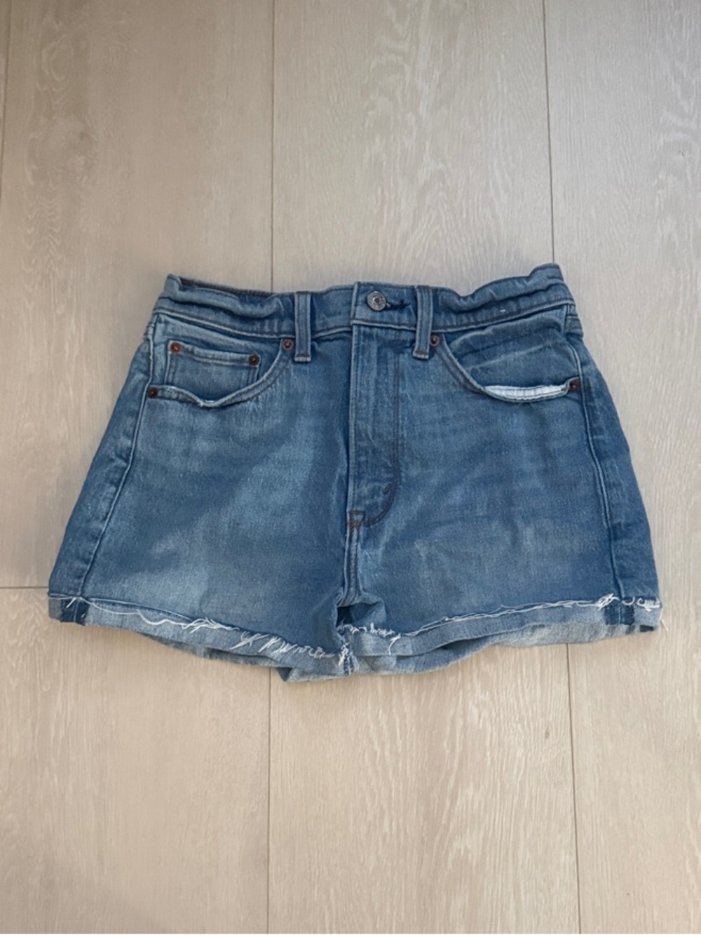 Abercrombie & Fitch High Rise Mom Shorts Medium Blue Denim Shorts